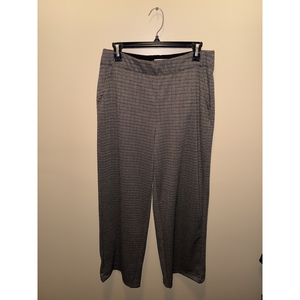 Max Studio London Pants Plaid Wide Leg Pull On Women's Size L Pockets Workwear